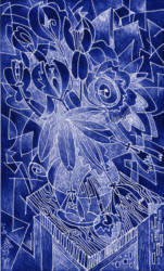 Virág grafika kék brakkos linó